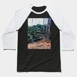 Old mossy rock wall in the forest Baseball T-Shirt